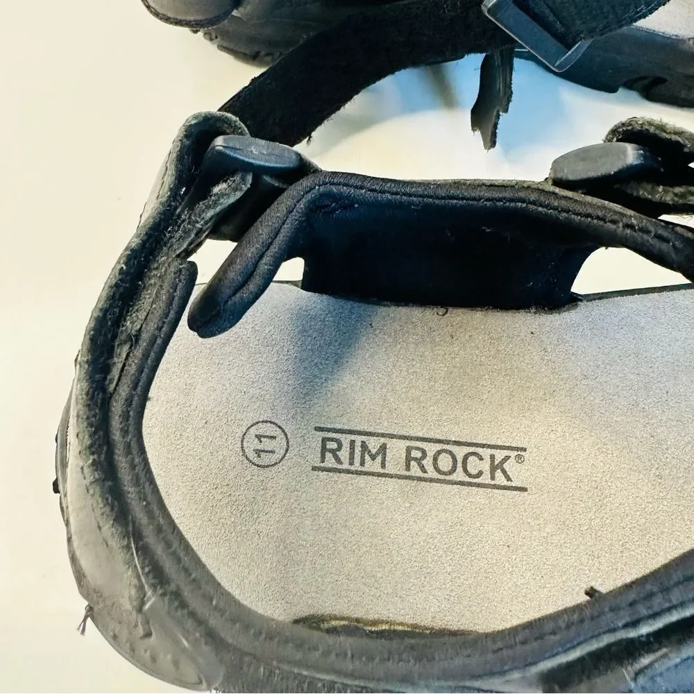 Rim Rock Mens Size 11 Black Genuine Leather Adjustable Straps w TPR SOLE SANDALS